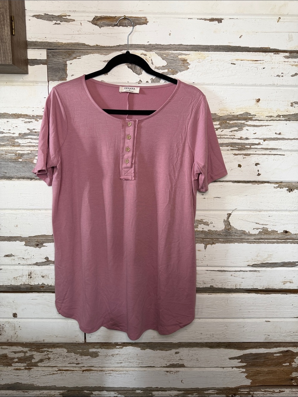Zenana Outfitters Dusty Rose Henley Tee with Buttons 6